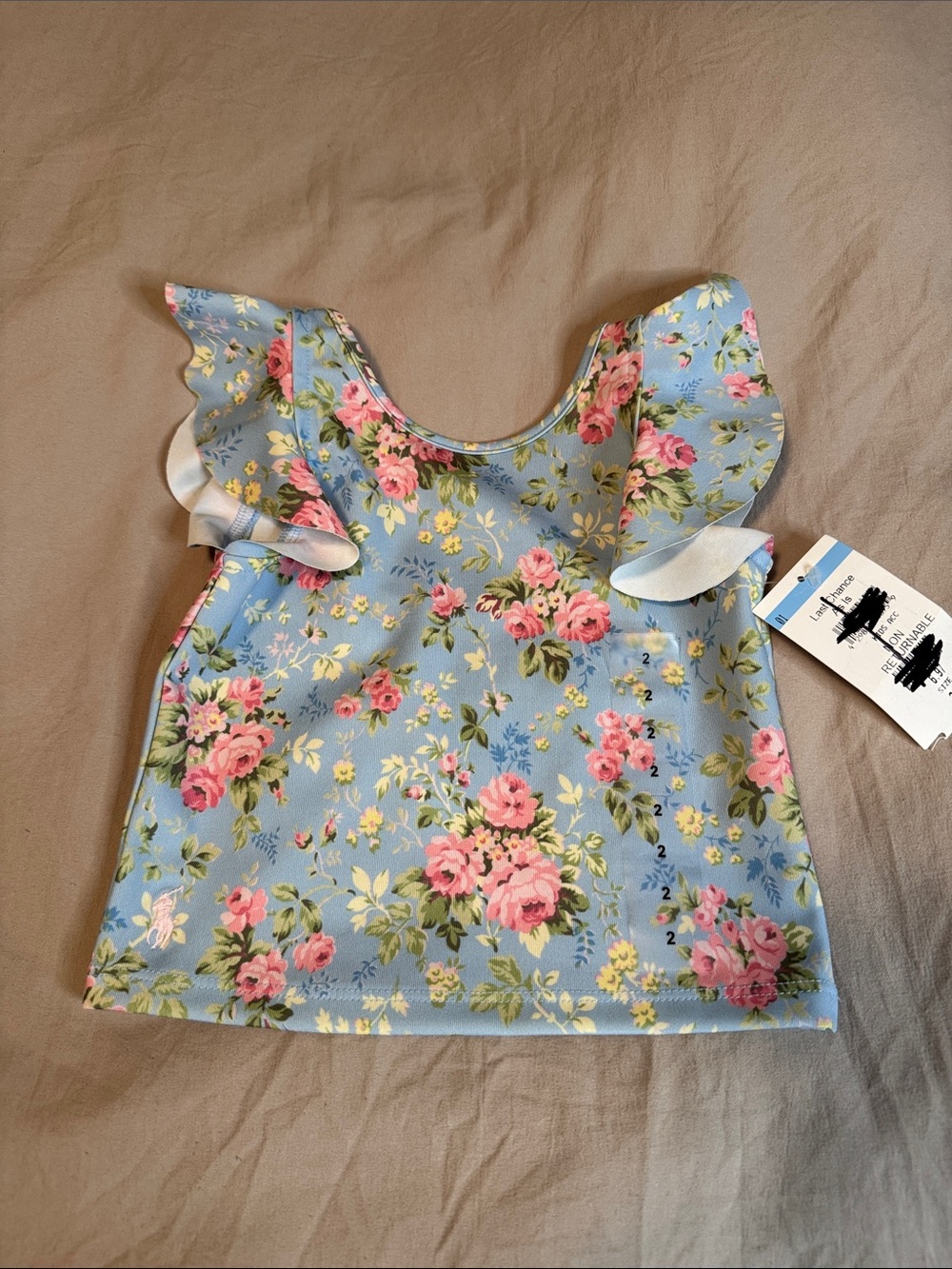 Polo by Ralph Lauren Girls Blue Floral Swim Top with Pink Roses (32)